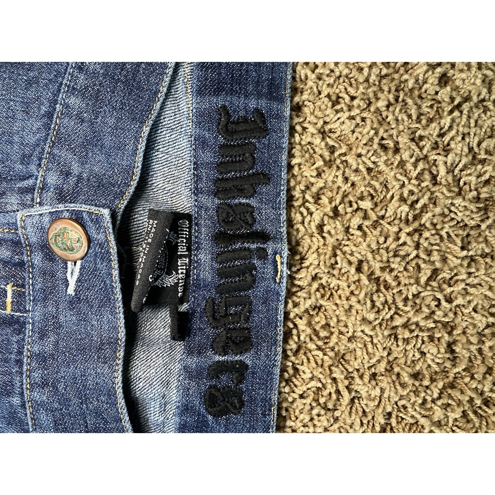 Y2K Mens Inkslinger Grunge Denim Baggy Skater Jeans Embroidered Details Sz 44x33 - Picture 8 of 12